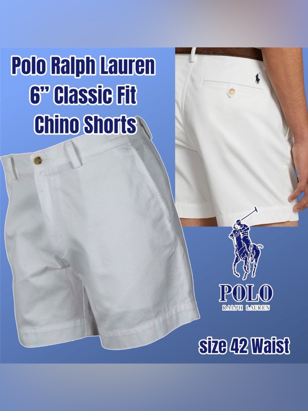 Polo Ralph Lauren Men’s Classic Fit 6” Chino Shorts Size 42 Waist - White, NWT